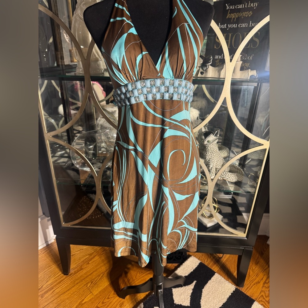 Unyx Brown and Blue Halter Midi Sundress